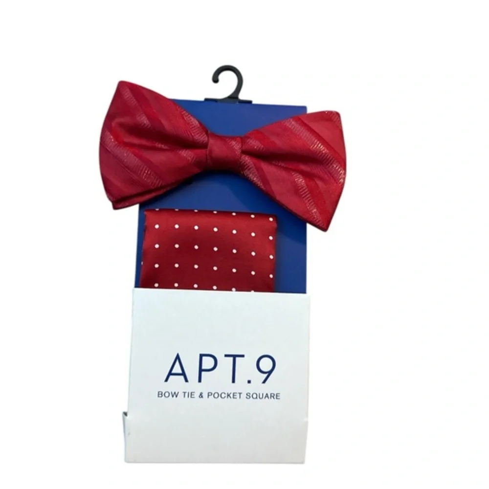 APT.9 Red Bow Tie and Pocket Square Set